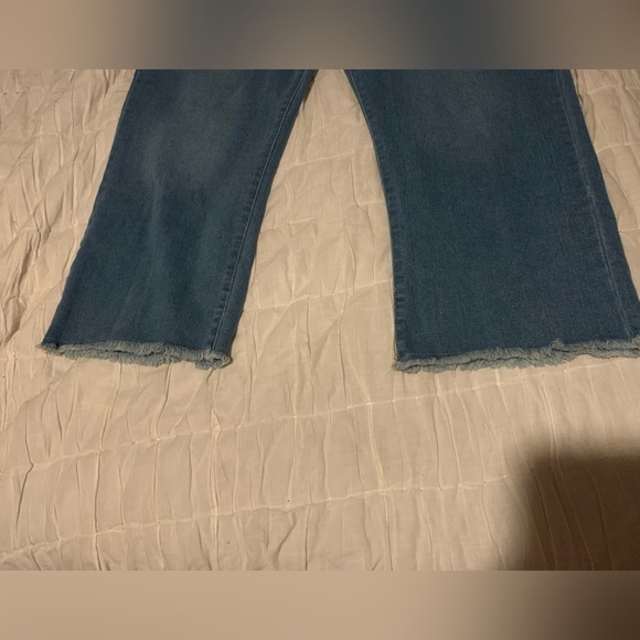 Blue 3X Cropped Flare Wide Leg Jeans with Raw Hem elastic pull on jeans - Picture 3 of 8